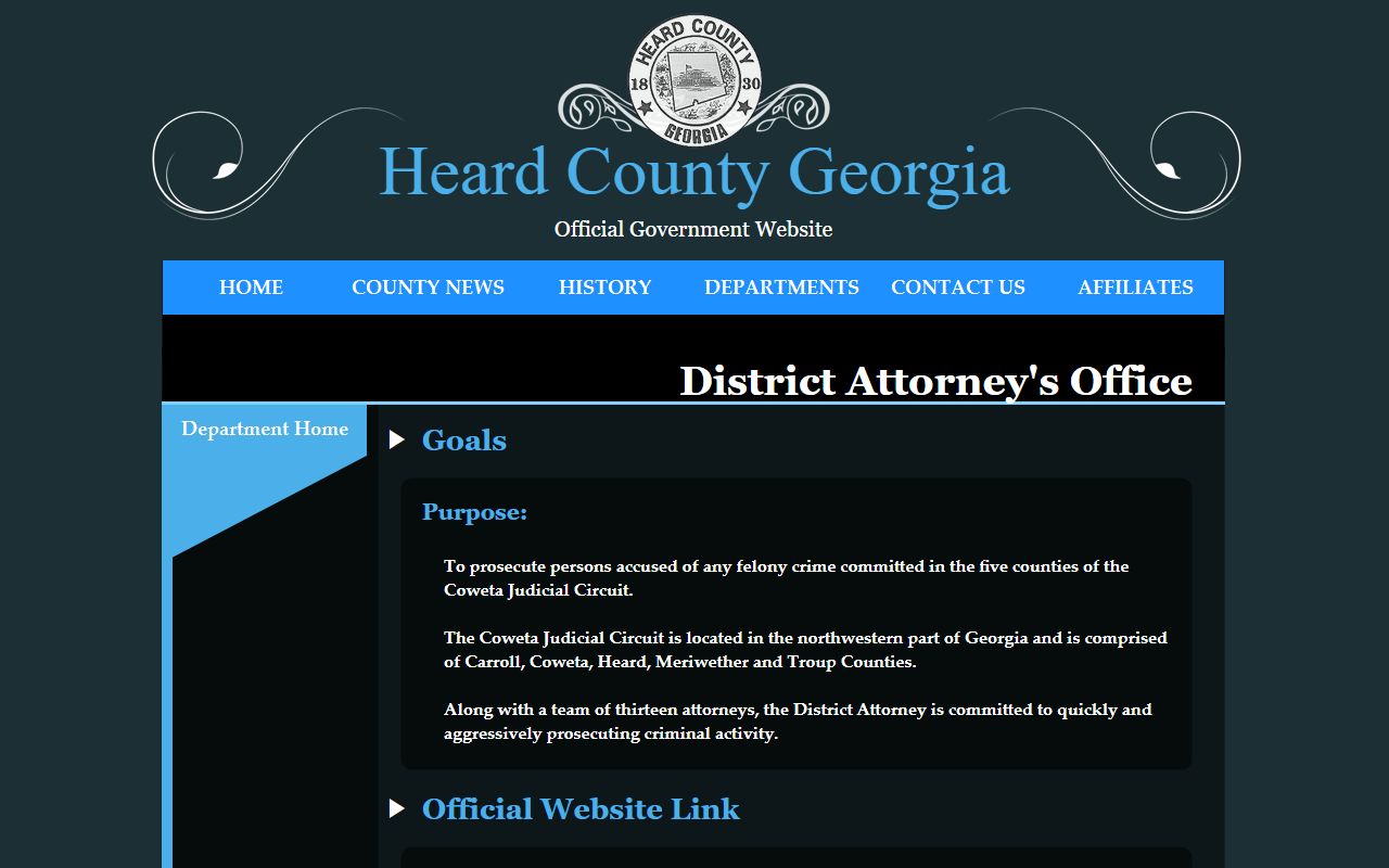 Heard County court records after arrest District Attorney contact page