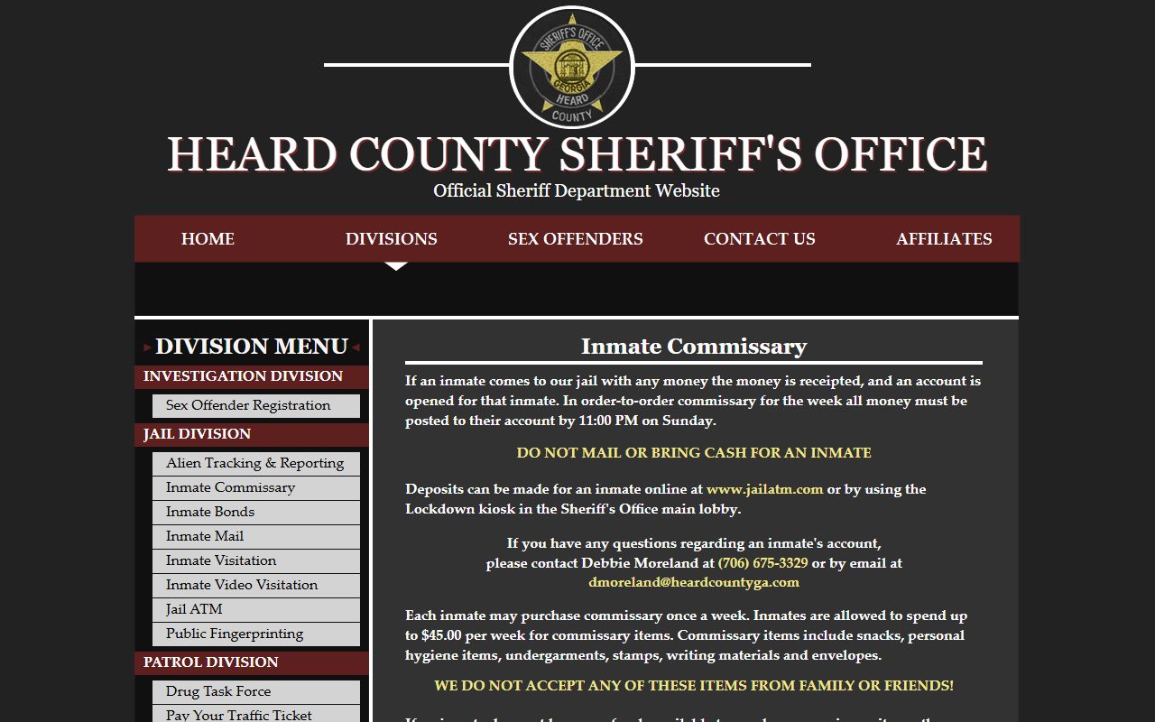 Heard County inmate records commissary and JailATM deposit rules