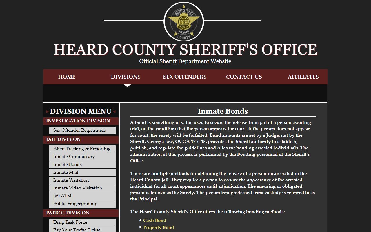 Heard County inmate records bond methods page